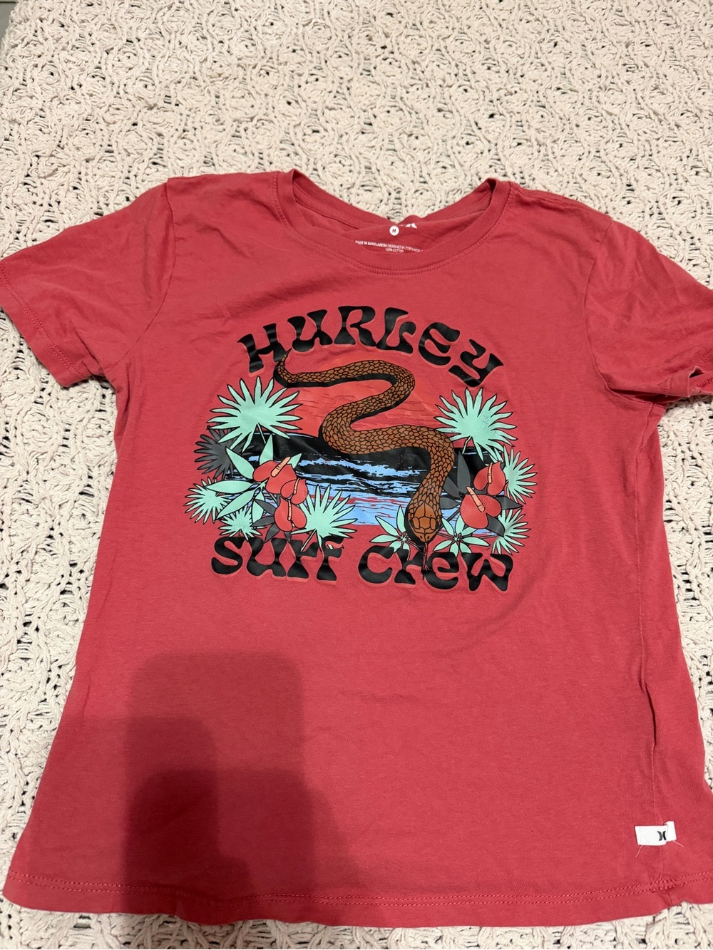 Hurley Coral Red Graphic Surf Crew Tee
